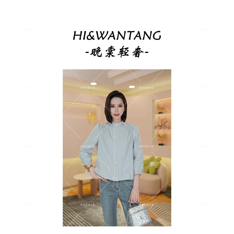 2025春季新款重工蕾丝花边拼接衬衫甜美温柔气质休闲简约上衣