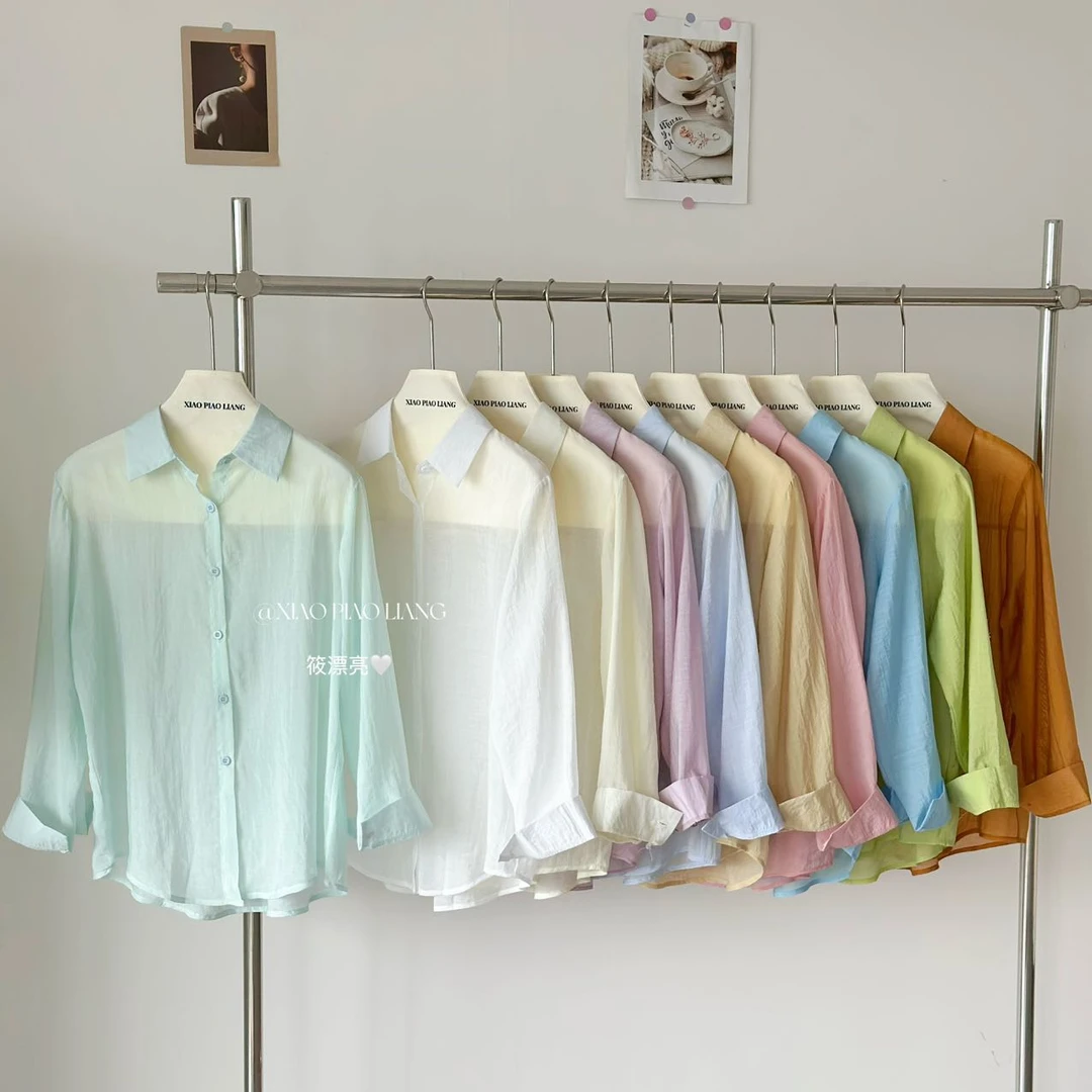 夏季韩版夏日穿搭气质薄款长袖开衫女ins极简风百搭衬衫1629#0.1