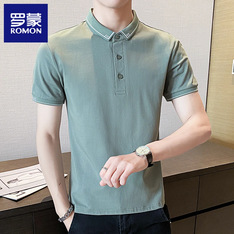 罗蒙新款2025夏季新款经典潮流POLO衫男纯色商务休闲百搭短袖T恤
