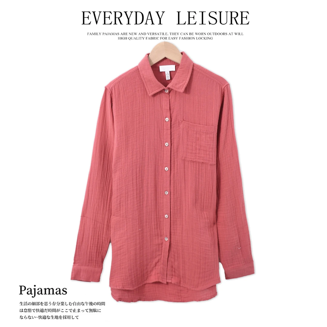 春夏季女士纯棉皱纱布衬衫翻领显瘦简约时尚百搭BB0133舒适透气