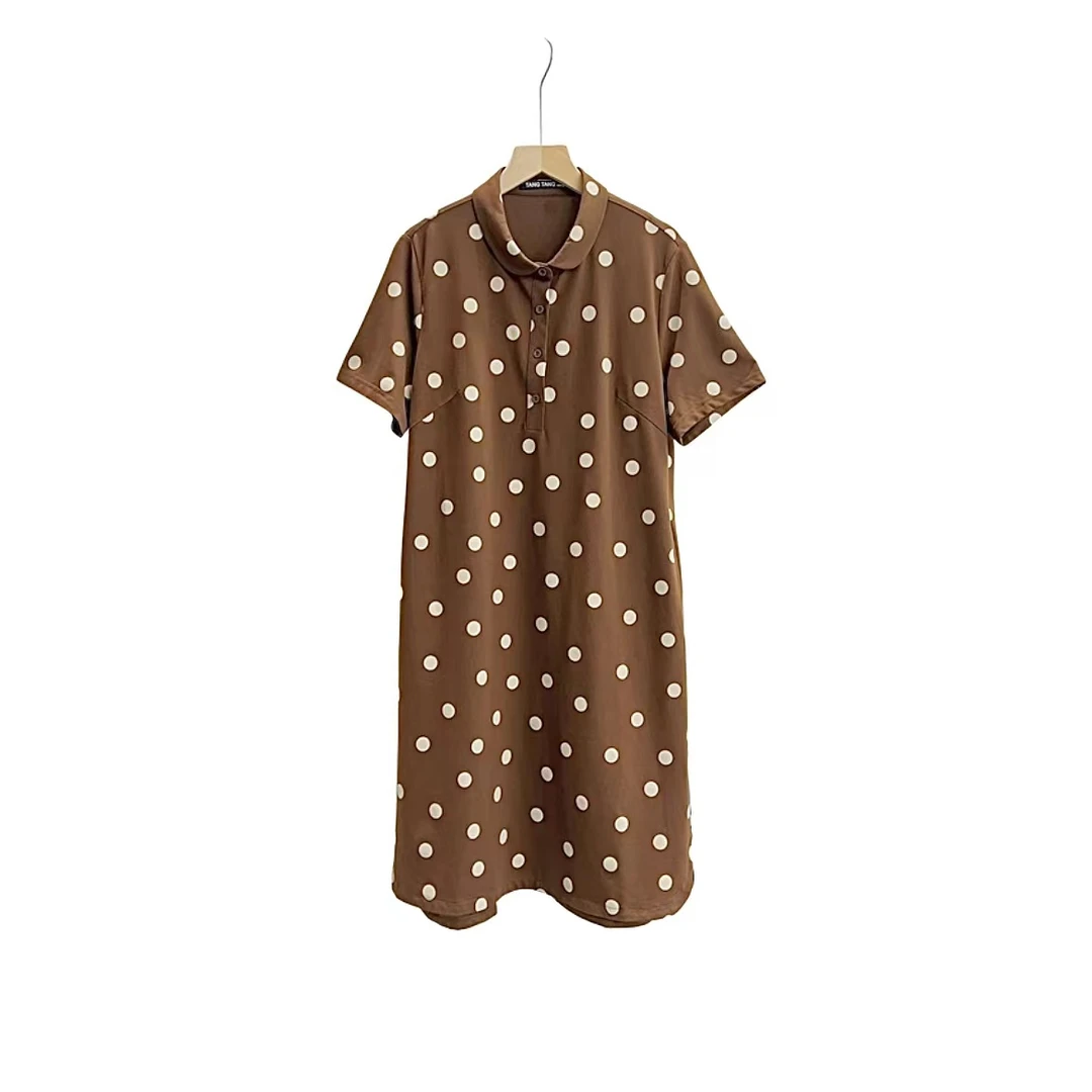 FL时尚百搭修身显瘦亲肤波点印花中长款polo翻领连衣裙【2920】