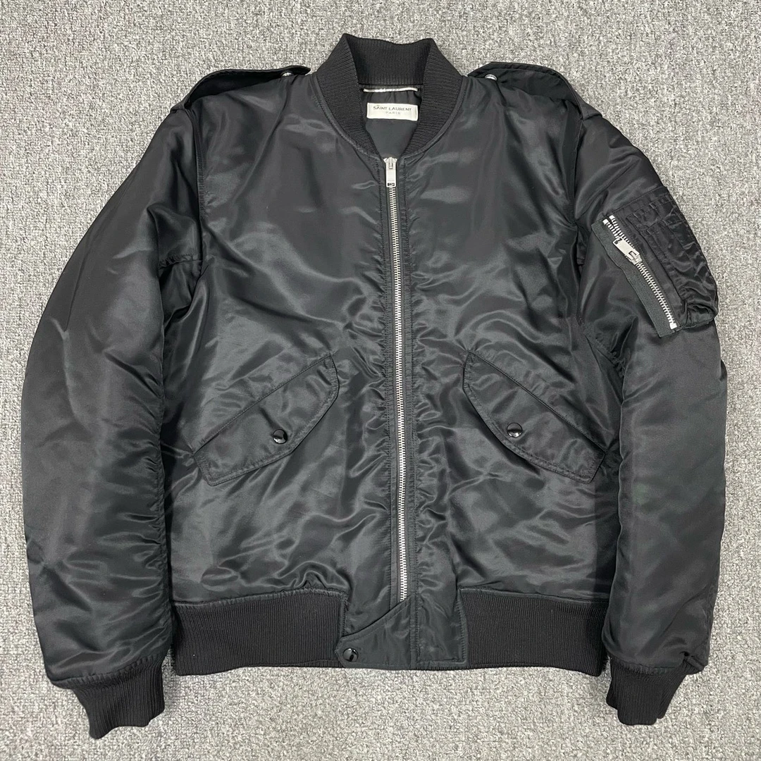99新 YSL/圣罗兰 12337049 SLP 黑色飞行夹克外套