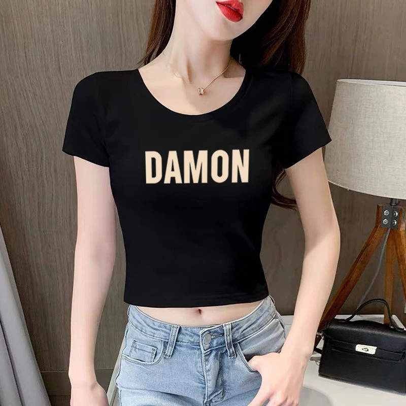 短袖黑色t恤女短款圆领高腰露脐韩版修身纯棉夏季紧身新款上衣潮
