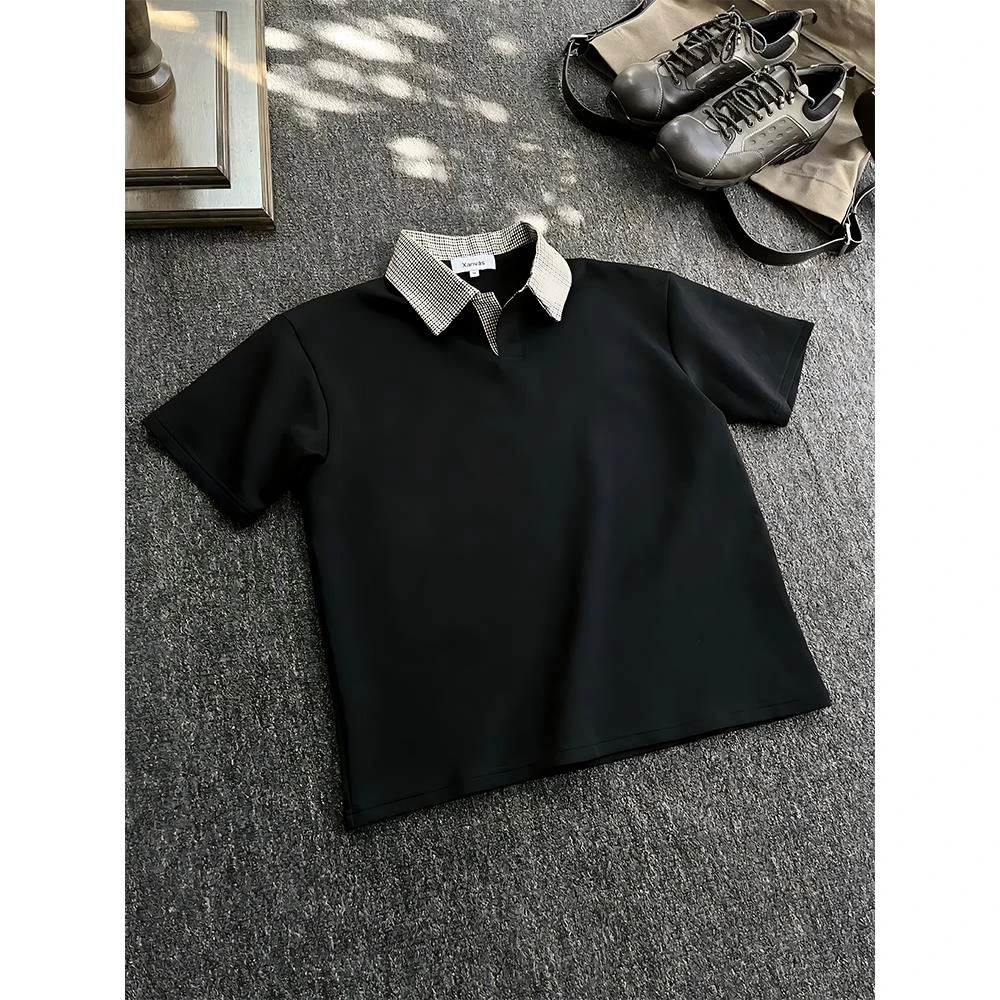 千鸟格空气层POLO衫男款短袖T恤夏季冰感抗皱半截袖美式重磅上衣