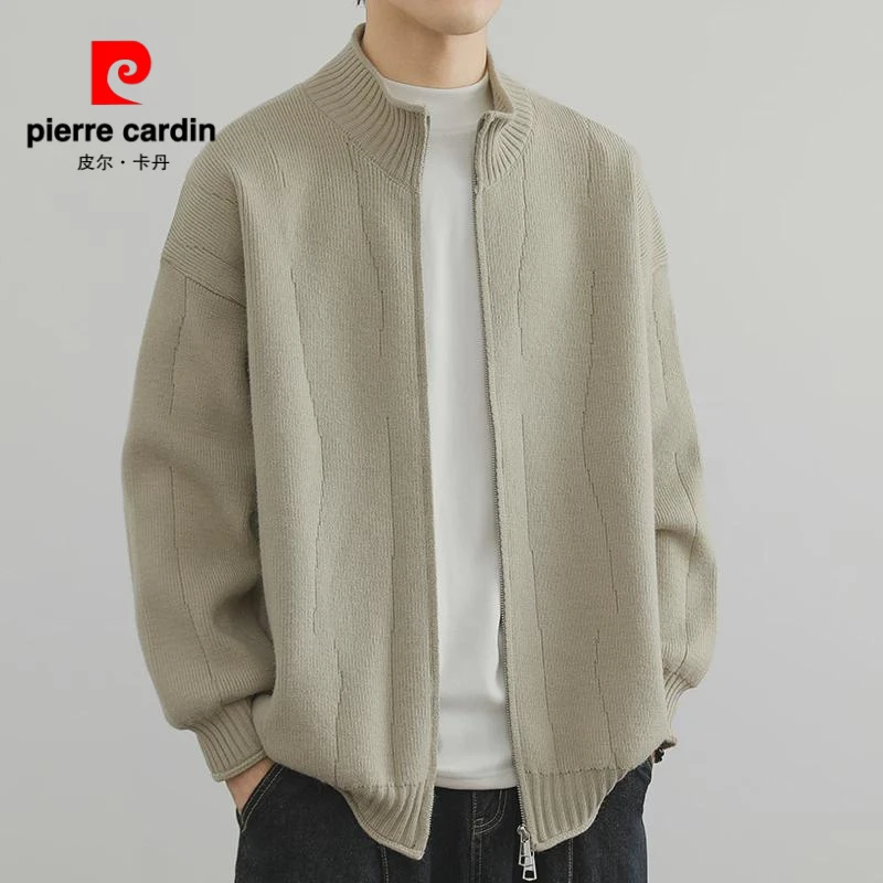 皮尔卡丹针织外套男春秋季2024新款宽松开衫线衣夹克潮牌秋装立领