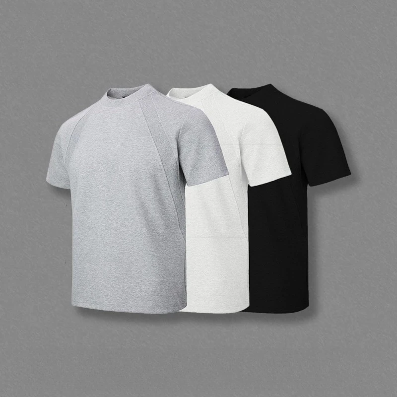 280g澳产氨纶太空棉空气层拼接短袖T恤抗皱硬挺短款boxy版