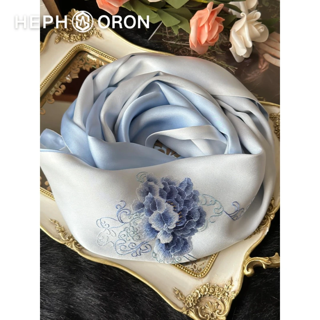 HEPHSORON苏绣丝巾礼盒送妈妈薄款国风气质百搭桑蚕丝真丝围巾