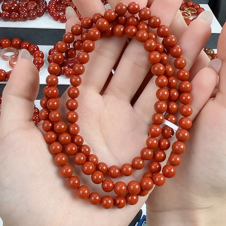 南红玛瑙未镶嵌瓦西柿子红满肉6mm多圈