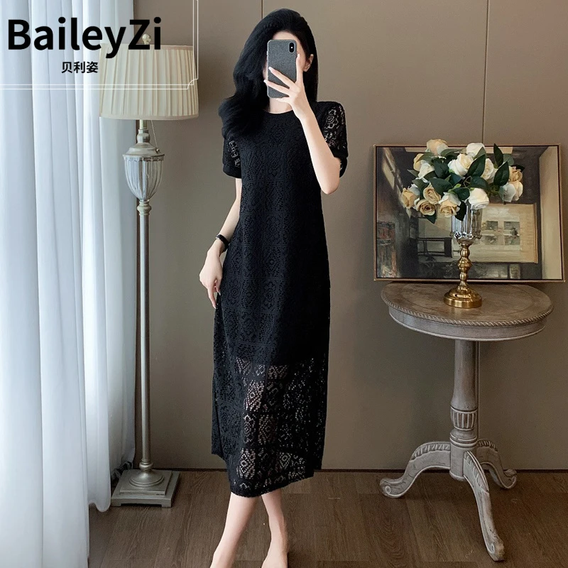 初春高端精致镂空连衣裙女夏季2025新款收腰显瘦裙子松弛感穿搭黑
