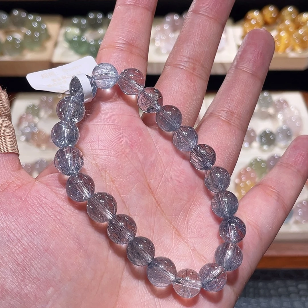 水晶手链未镶嵌蓝钢丝手链，晶体通透