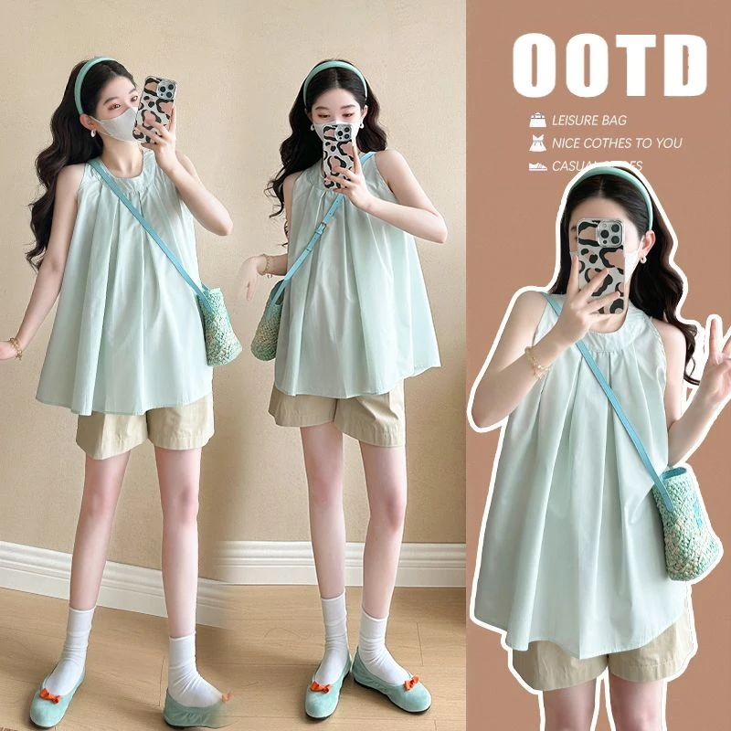 洋气孕妇上衣夏装宽松时尚百搭无袖宽松遮肚不显怀娃娃衫夏季新款