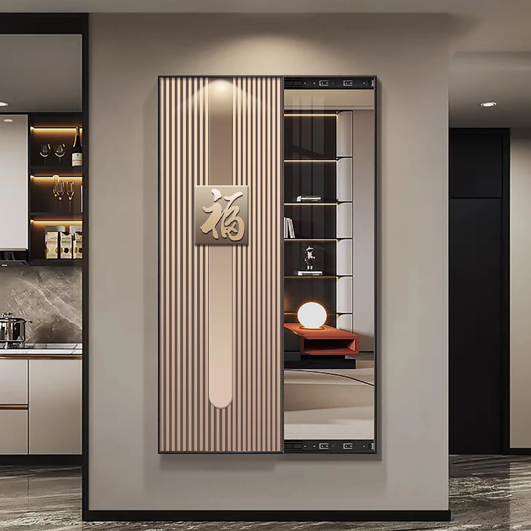 福字栅格镜子画可推拉隐藏式全身镜轻奢卧室隐形试衣镜家用挂画