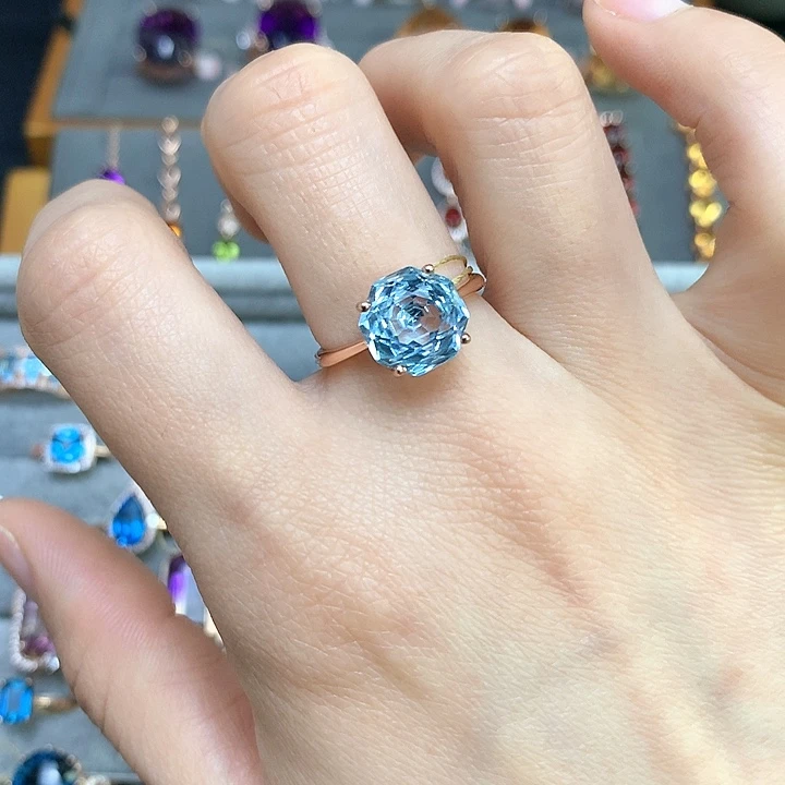 托帕石天然托帕石镶嵌戒指银S925镶嵌