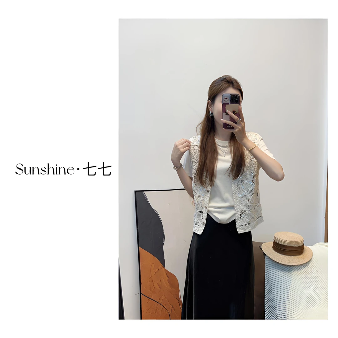 Sunshine【知夏】韩系高质时尚百搭显瘦小众设计感t恤+马甲套装
