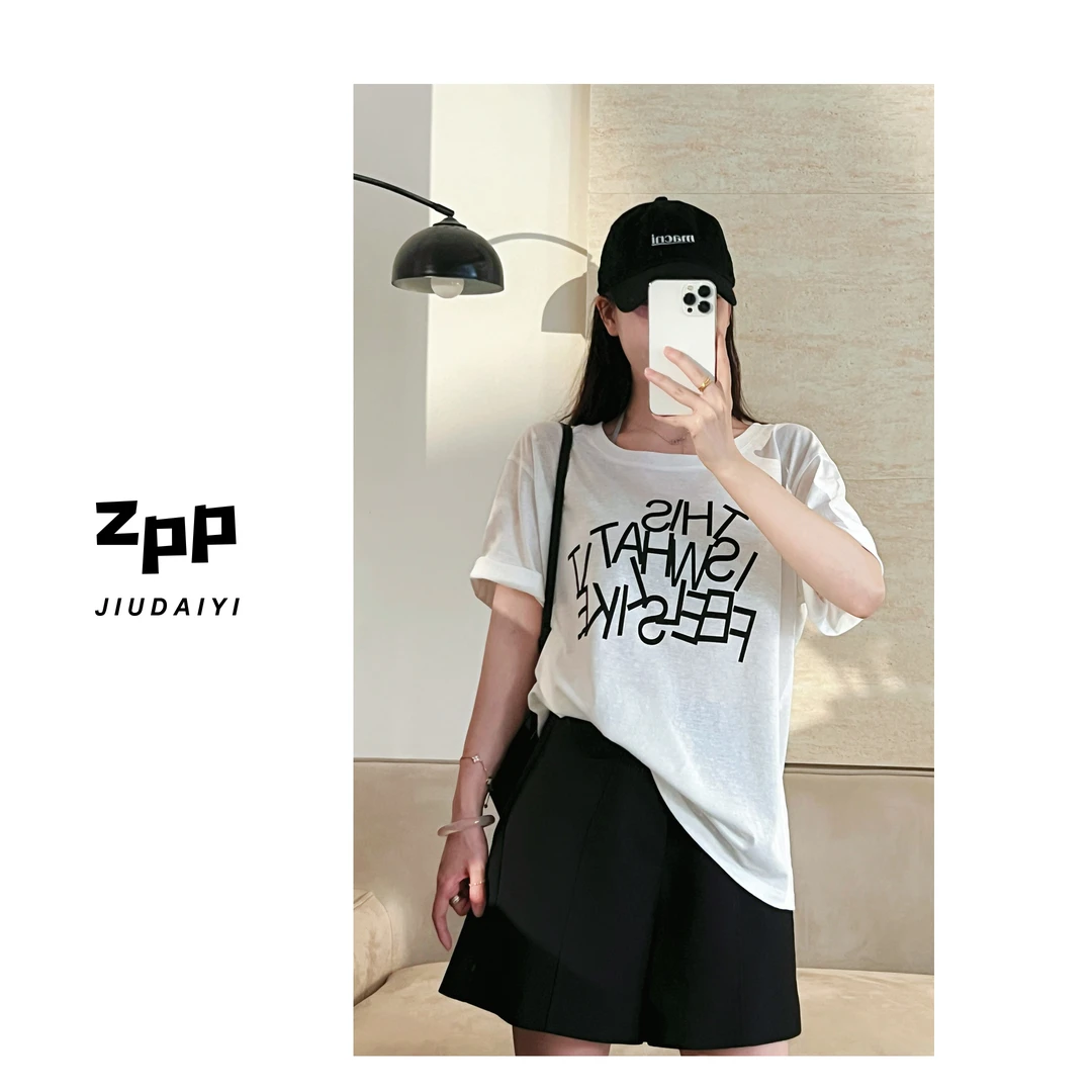 玖黛衣现货【街拍日常】新款夏季宽松印花百搭短袖TXP40776