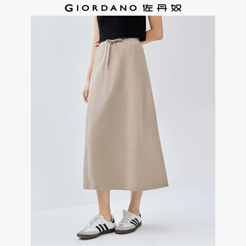 佐丹奴裙子女装纯棉卫衣布抽绳松紧腰针织半身长裙 13465314