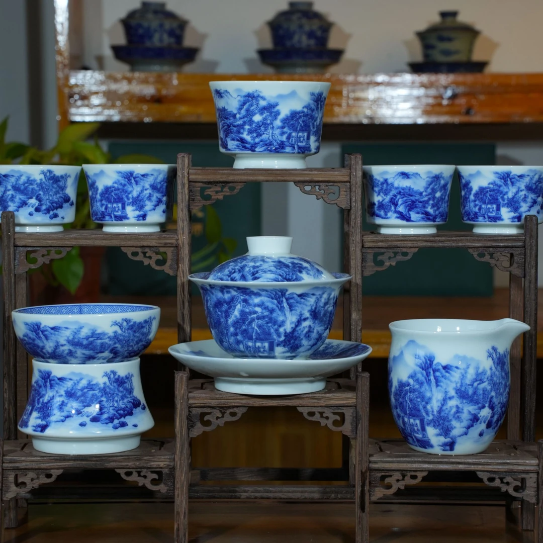 【拍一发八】不含礼盒景德镇手工盖碗+主人杯+公道杯+茶漏+客杯4个