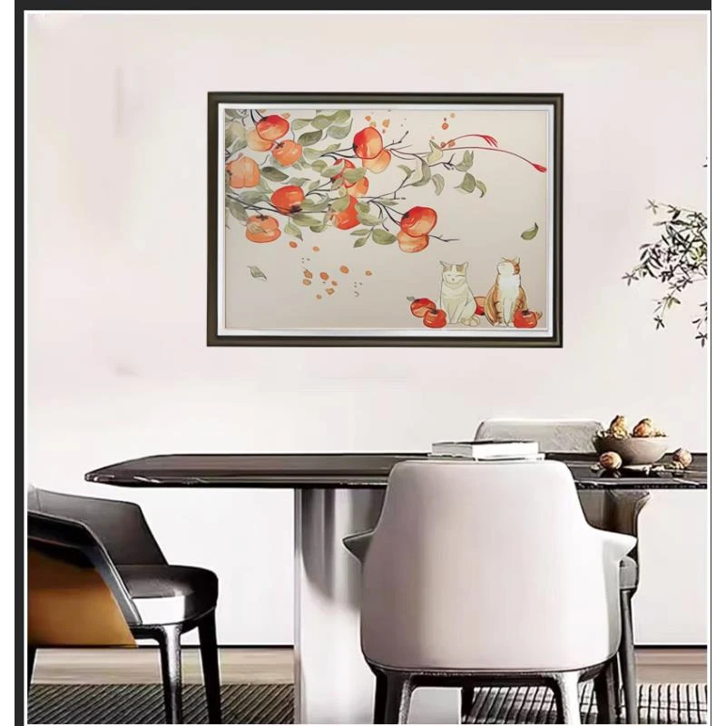 Y154猫咪柿子装饰画餐厅客厅玄关楼梯尽头挂画壁画