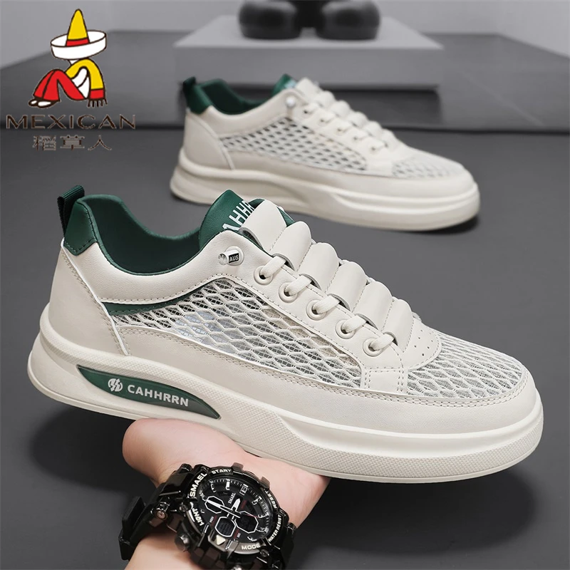 稻草人男鞋夏季透气镂空网面小白鞋软底百搭轻便潮流运动休闲板鞋