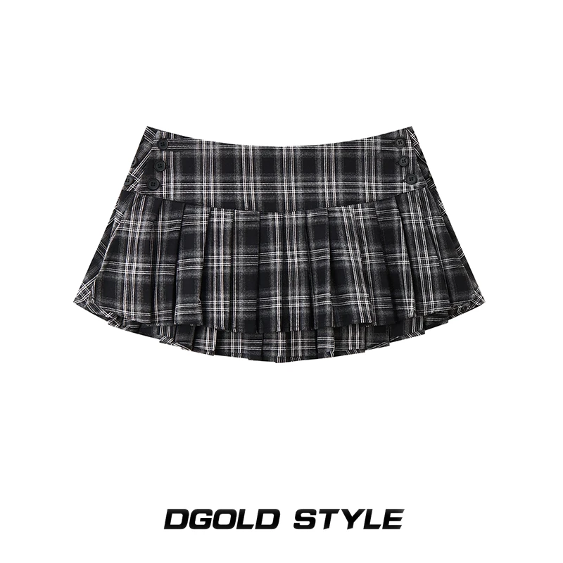 DGOLD原创辣妹学院风百搭显瘦格子百褶裙半身短裙女2025春夏新款