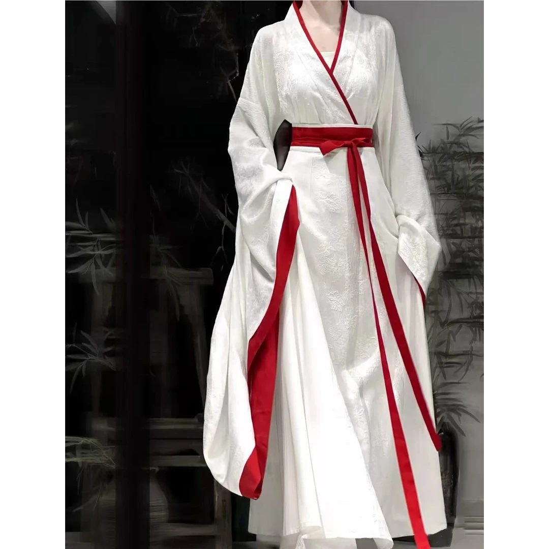 白色战国袍汉服女成人古装2025新款夏款古风魏晋制齐腰襦裙套装夏