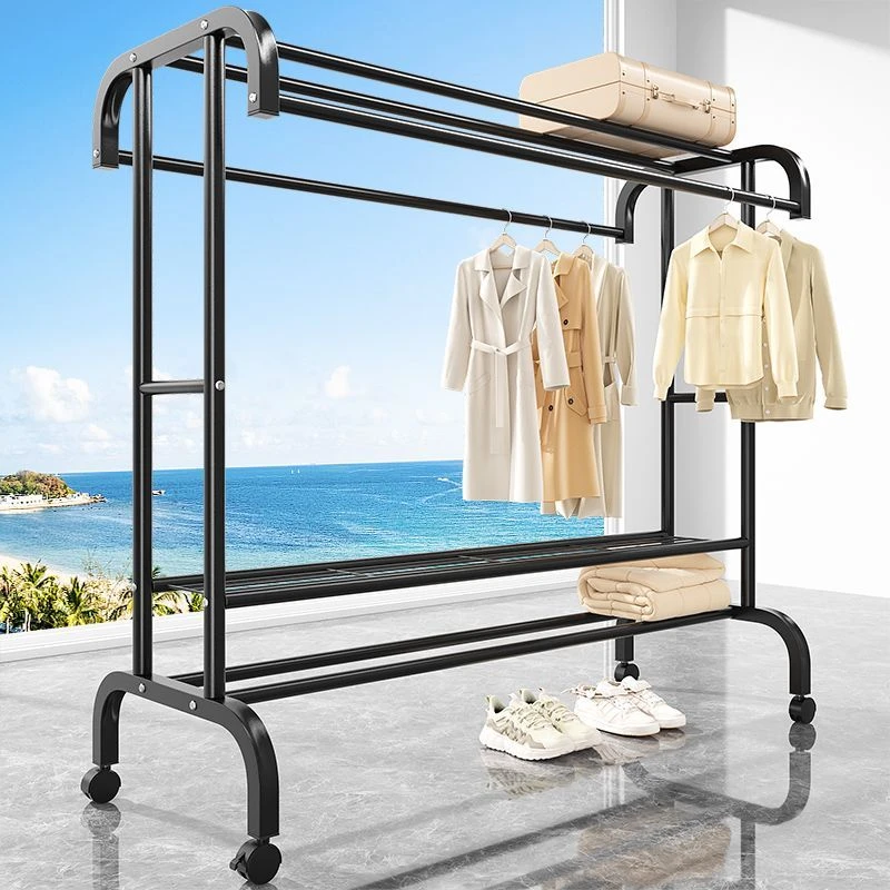 加粗衣架落地晾衣架卧室挂衣家用室内简易挂衣服架子网红晾衣架