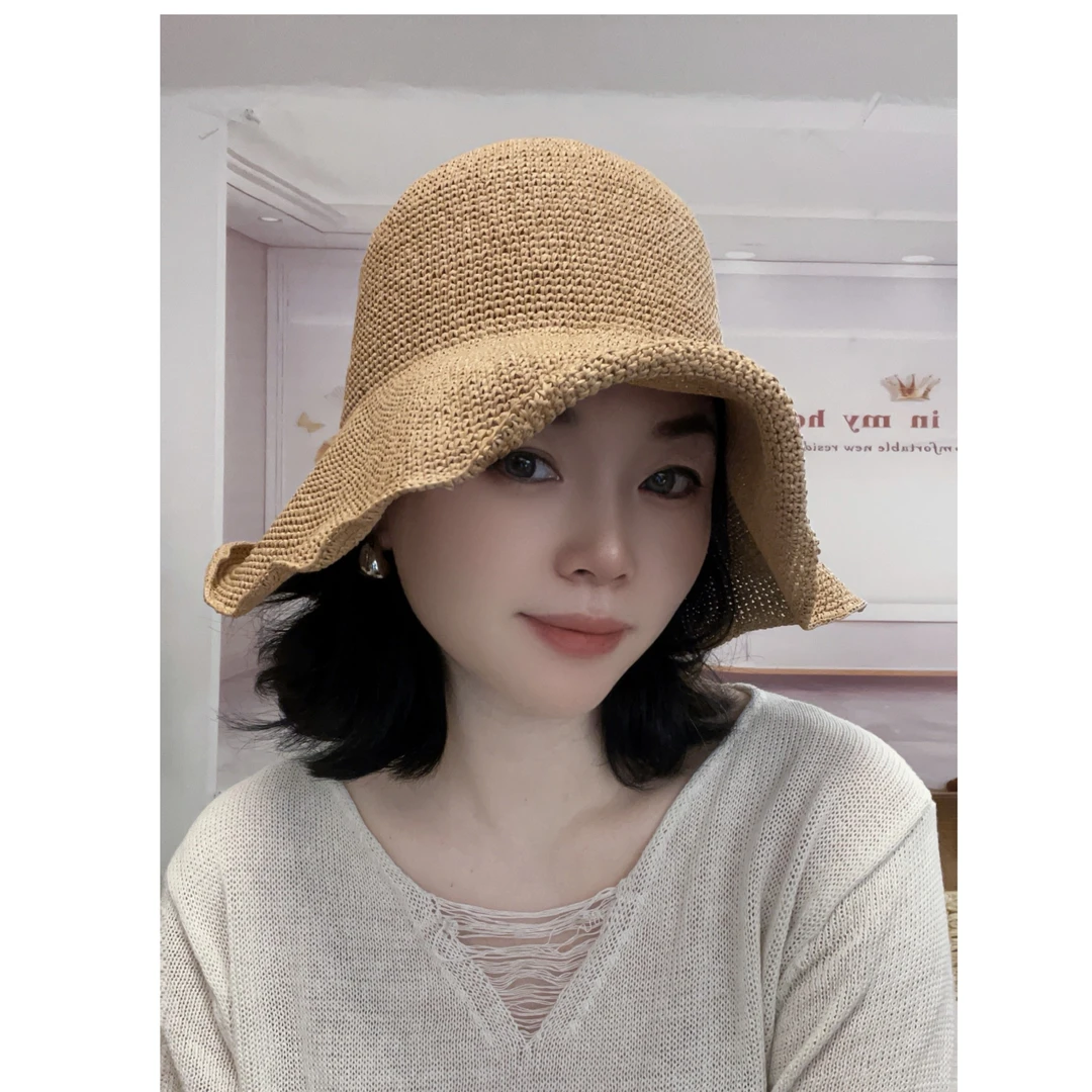 夏季细草渔夫帽防晒遮阳帽出游百搭草帽时尚女士韩版复古草编