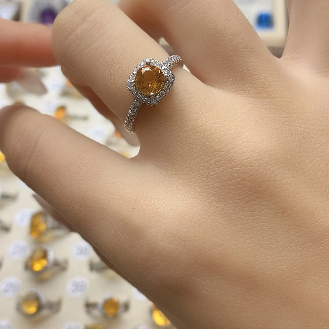 银S925镶嵌水晶珠宝半成品纯天然无优化黄水晶Q