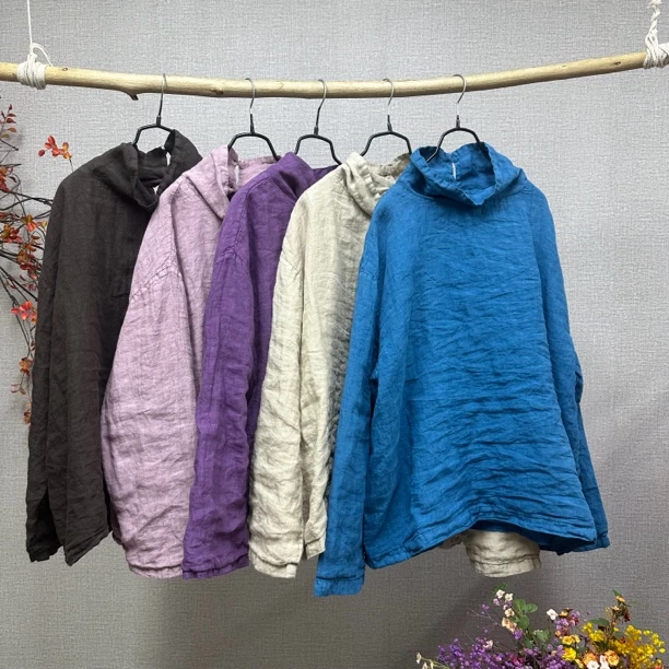 儒品素衣5346定制亚麻双层堆堆领上衣（衣长68胸围130）