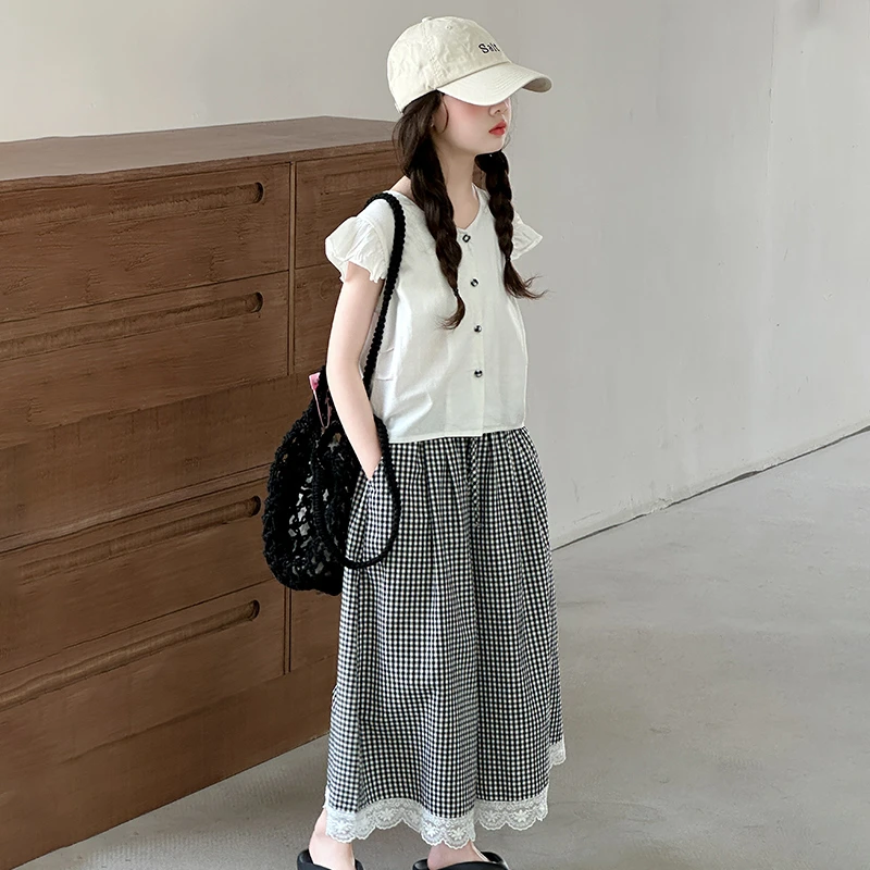 女童夏季套装潮流新款儿童洋气超好看夏装中大童飞袖娃娃衫两件套