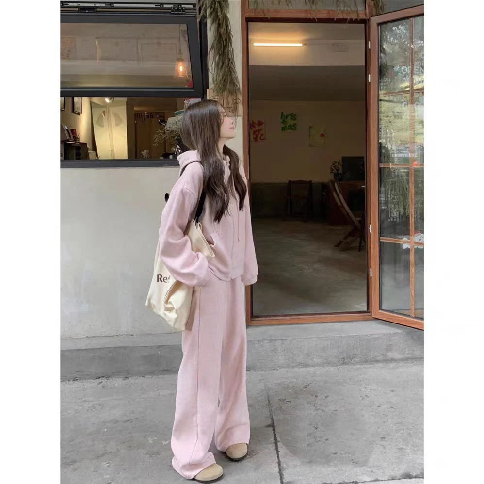 2089【外套+裤子】春季新款韩版运动风开衫外套阔腿裤休闲套装 三楼