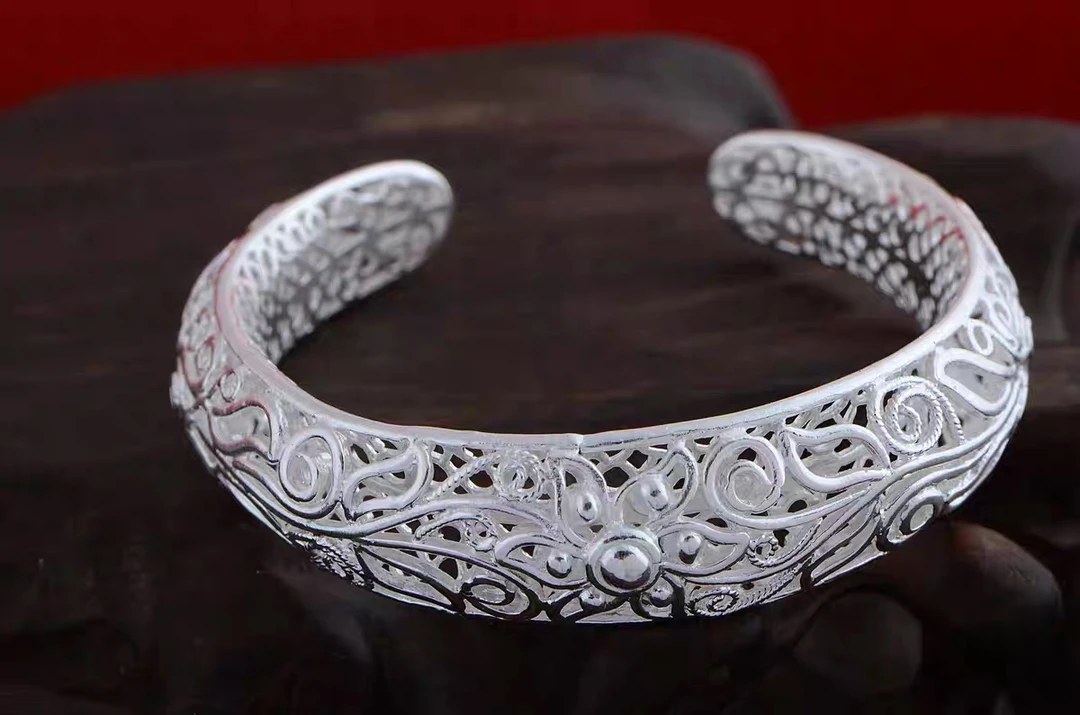 铜合金手镯 0049镂空花丝开口手镯