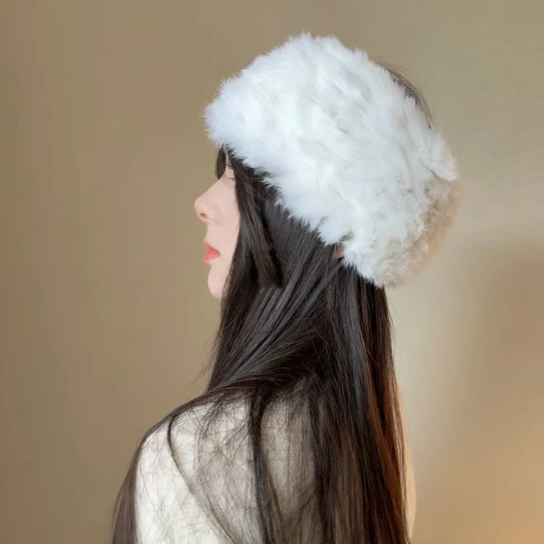 网红款外出旅游冬帽兔毛皮草毛绒发带保暖雪地雪景百搭显脸小时尚