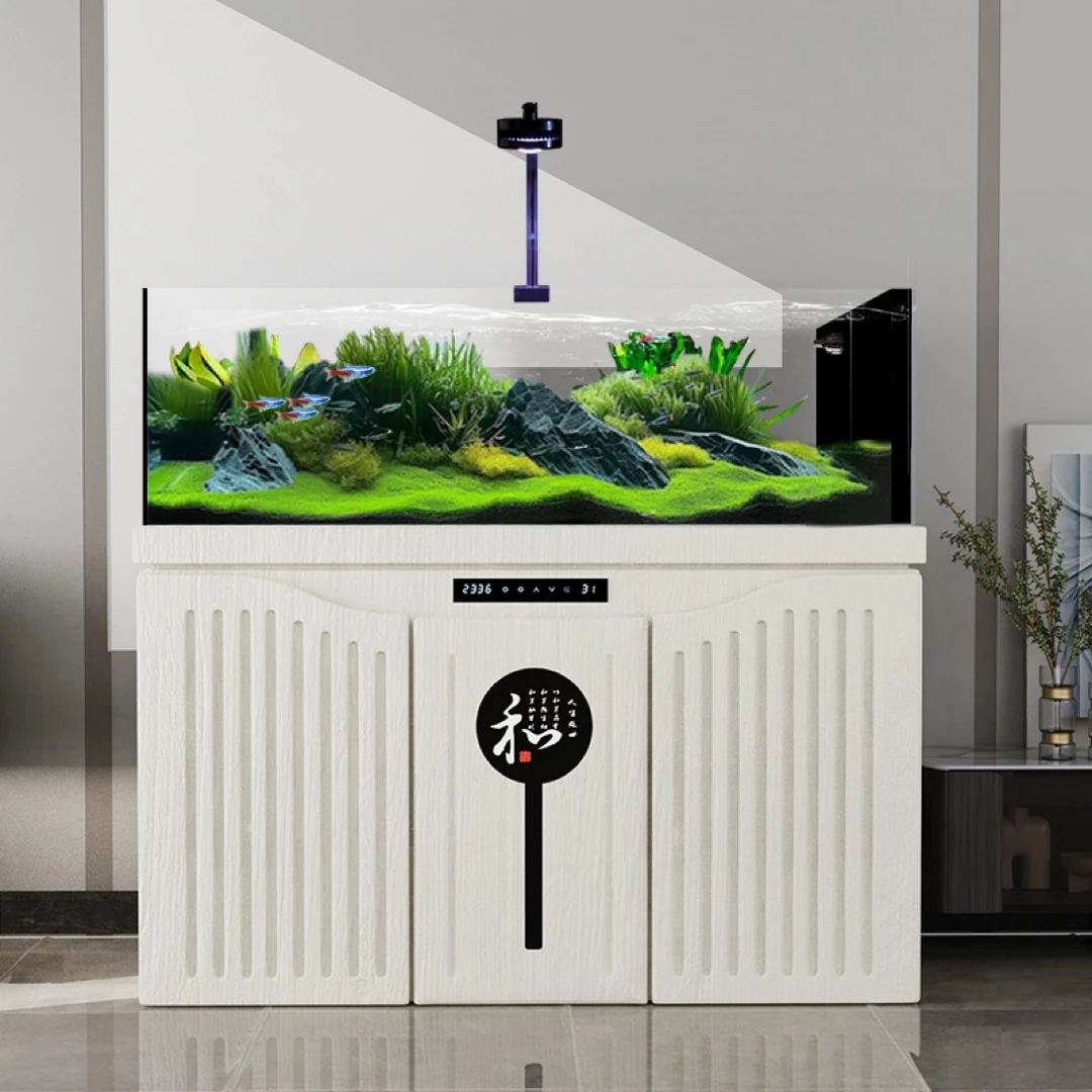 家用客厅大型底滤鱼缸水族箱生态超白玻璃鱼缸一体式成品缸空气缸