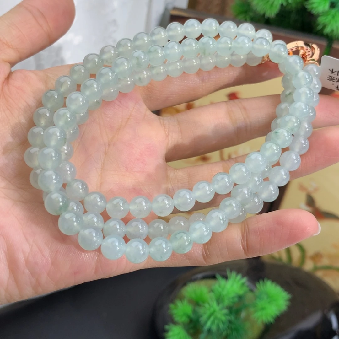 翡翠未镶嵌手串卡6.5冰胶晴飘花项链