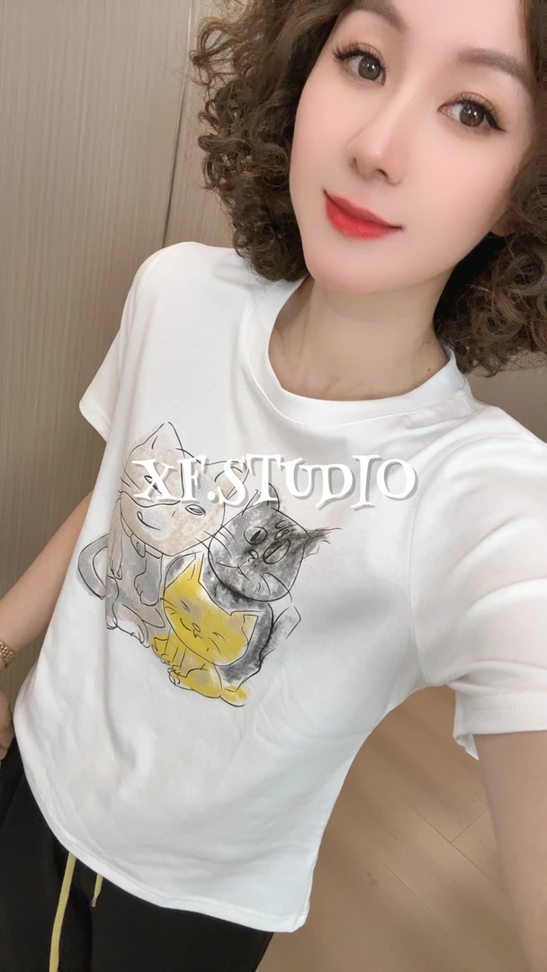 【小凤定制】夏季时尚减龄猫咪T恤