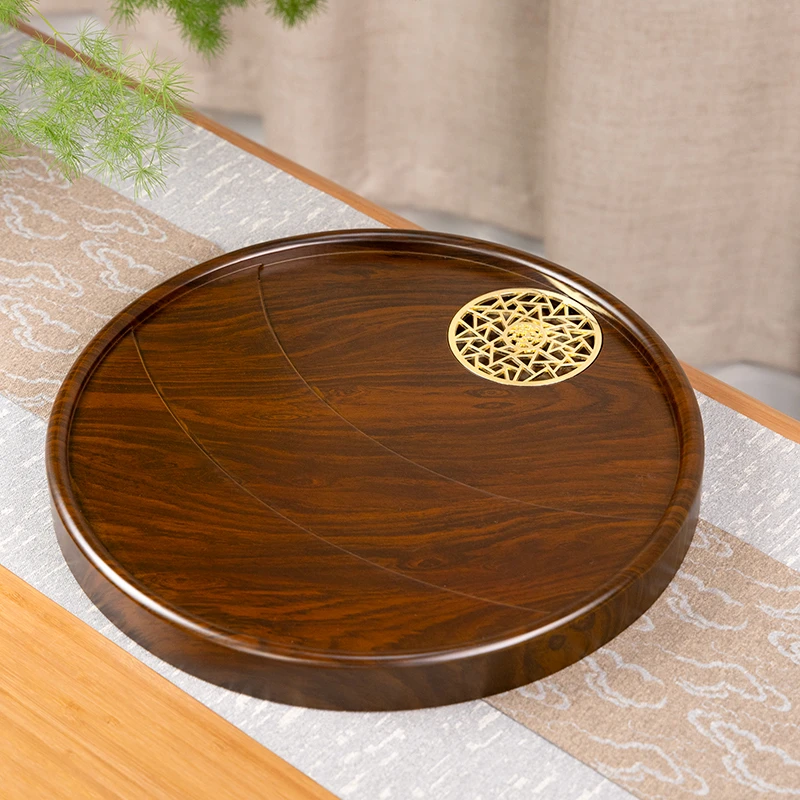 步步高【40*40*4cm】25款实木整块圆形茶盘办公客厅茶海简约家用