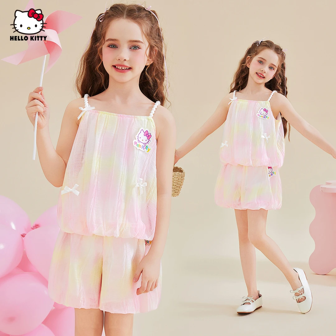 女童夏季吊带套装2025新款卡通多巴胺凯蒂猫中大童装两件套