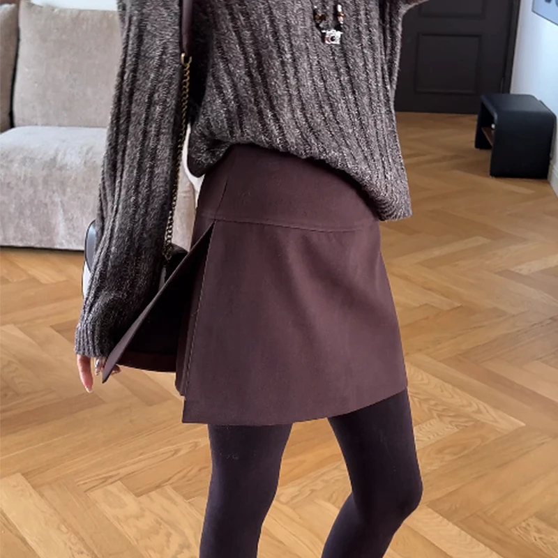 高货裙裤2025秋冬新款时髦甜酷辣侧开叉西装呢A字短裙裤裙251531#