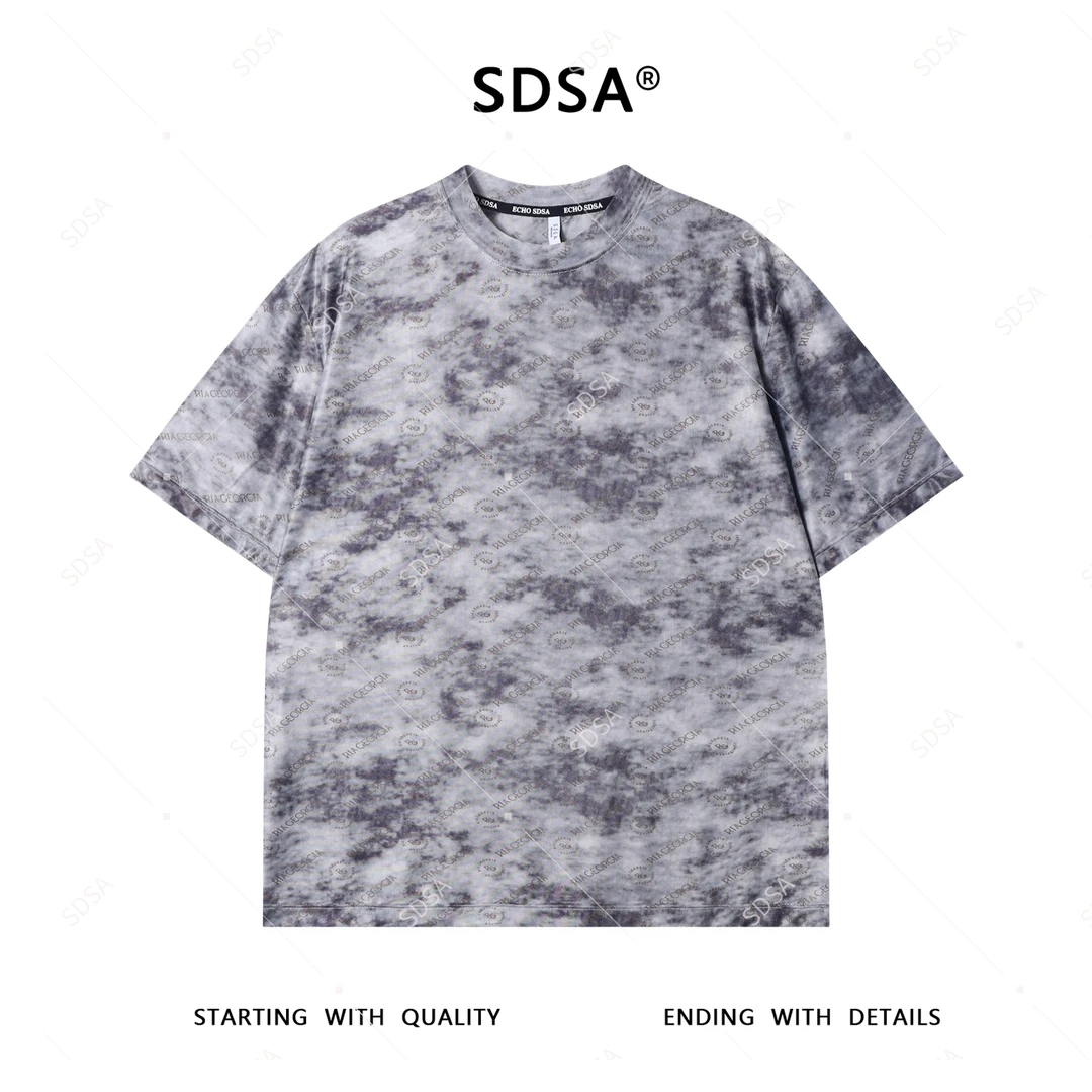 夏季高级感新款男士扎染满印字母短袖T恤百搭时尚舒适圆领上衣