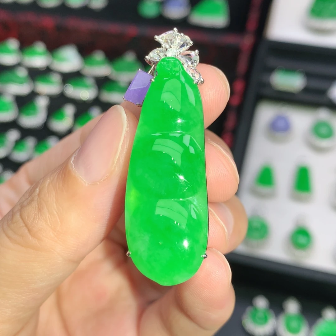 翡翠18K金镶嵌吊坠(不含链)