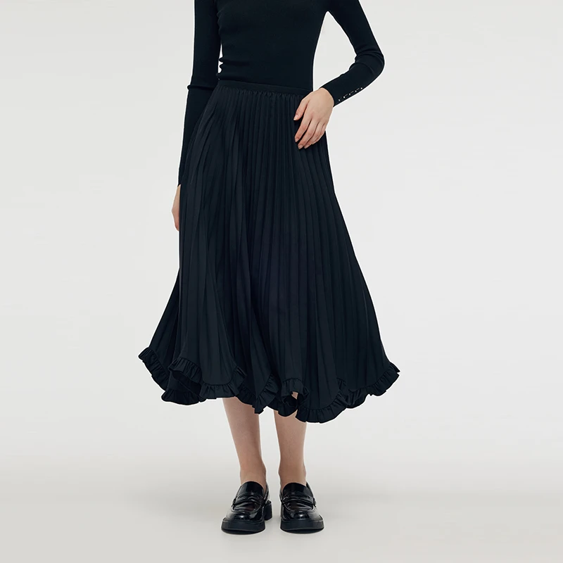 歌莉娅 冬季新品  花瓣边压褶半截裙  1CNR2B070