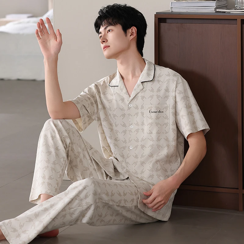 【凉感爽棉】睡衣男纯棉套装凉感开衫短袖长裤男士家居服中年男款