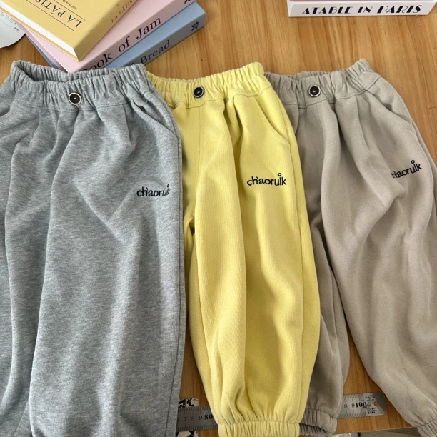 （粗针卫裤）6011 春款纯色字母卫裤男童女童休闲裤