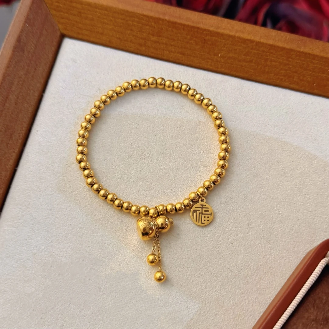 合金手链 杨杨babytime可碰水！流苏葫芦珠串手链福字圆牌4mm珠子