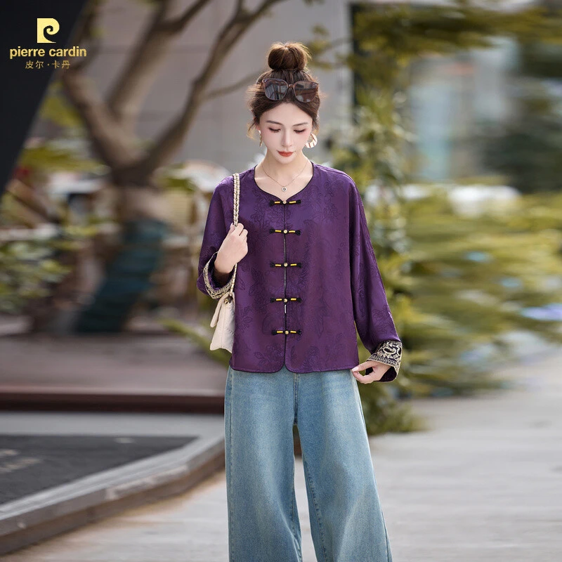 皮尔卡丹秋冬女款流行短外套气质大码立领中式宽松爆款轻奢洋气网
