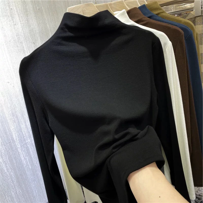 【F255】半高领打底衫女秋冬内搭上衣洋气百搭阳离子t恤女
