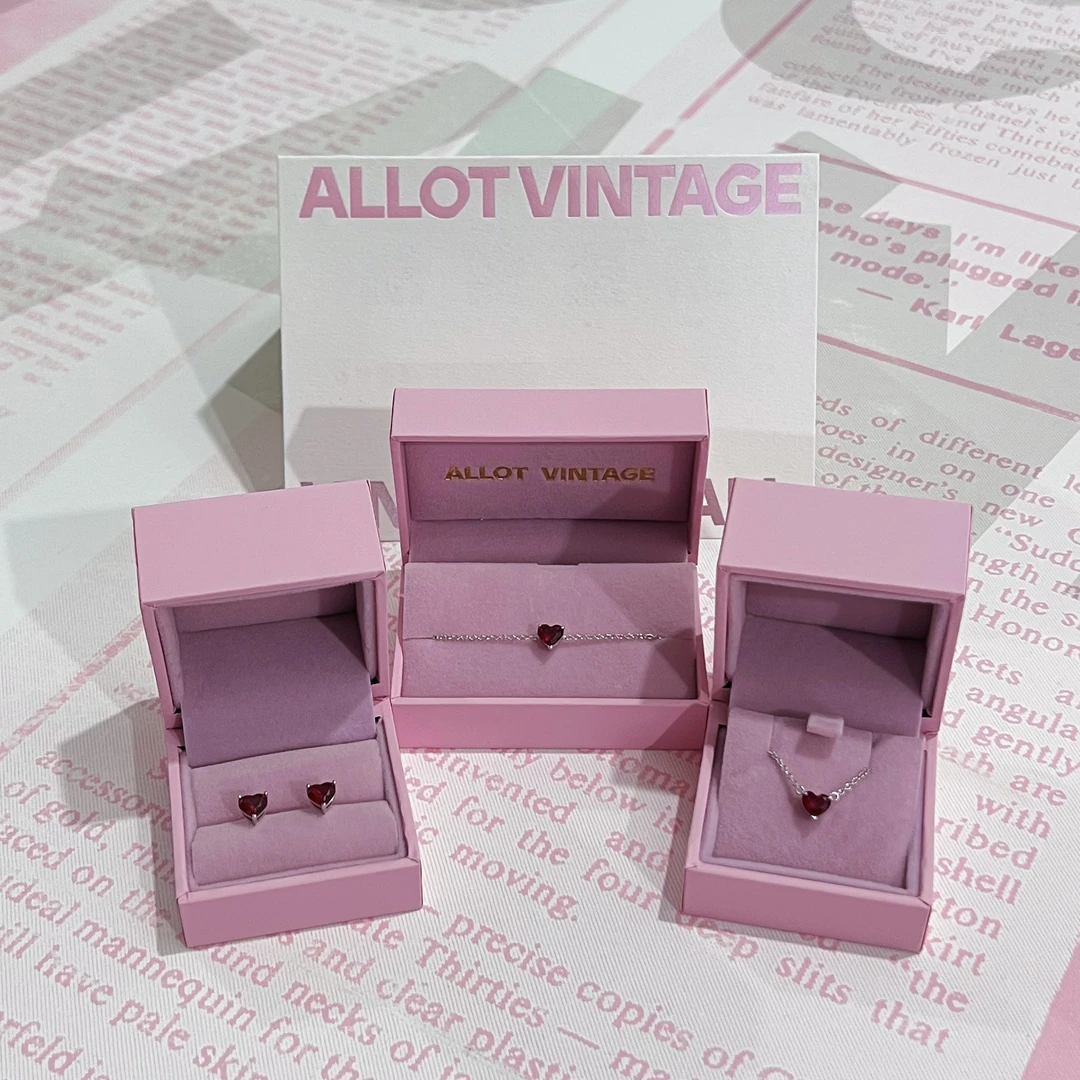 925银合成锆石耳饰 新年红迷你系列红色爱心60分锁骨链手链耳钉