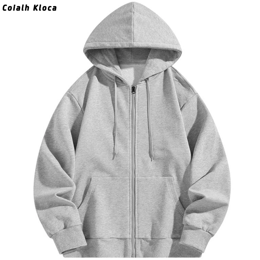 秋冬款连帽长袖纯色情侣秋冬拉链卫衣男士秋季拉链男装加绒保暖款