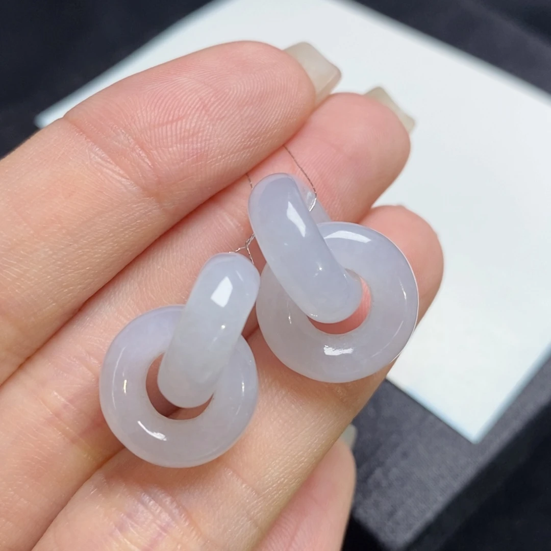 翡翠未镶嵌耳饰白冰环环相扣